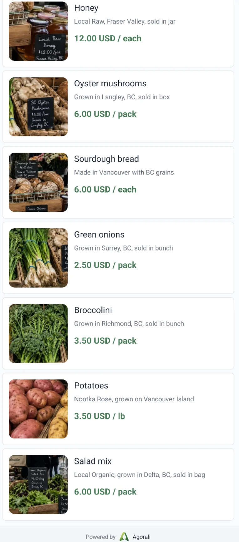 Generated product list