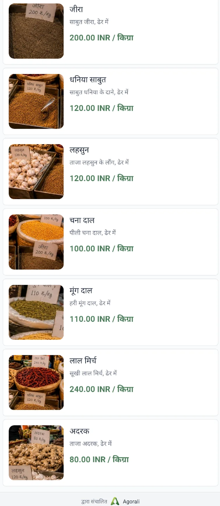 Generated product list