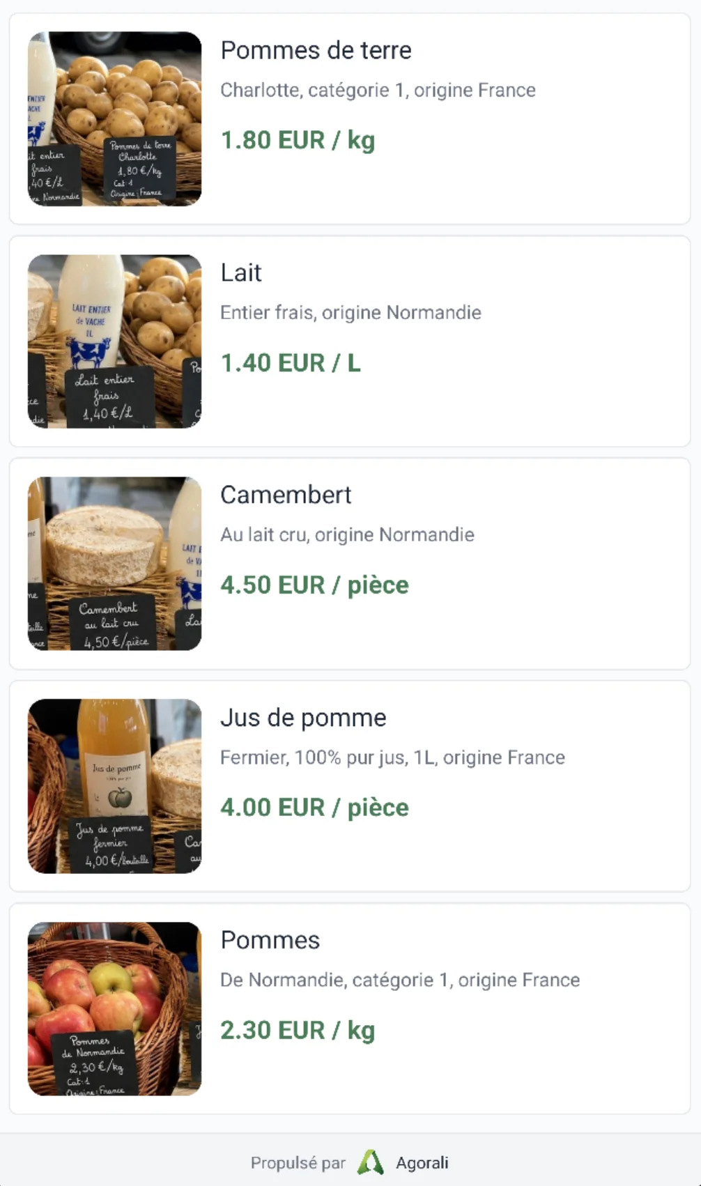 Liste produits générée