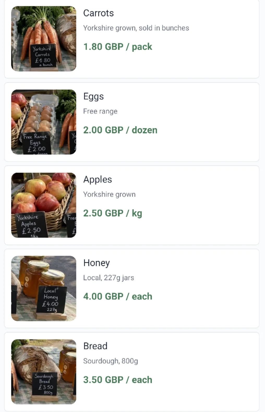 Generated product list